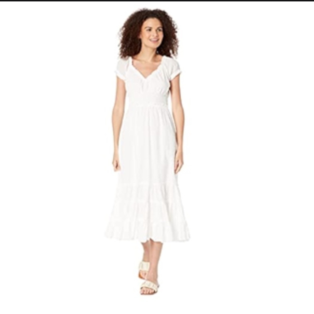 Betsey Johnson Cotton Clip Dot Sweetheart Smocked Midi Dress